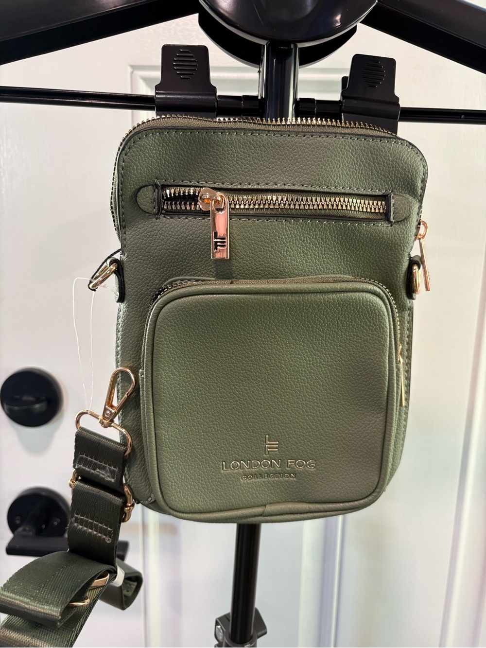 London Fog Olive Crossbody Belt Bag with Gold Hardware